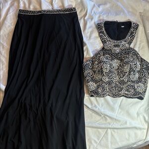 Dave & Johnny Black and Silver Skirt Set